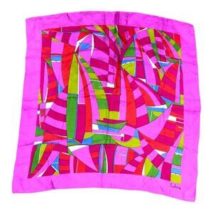 Vibrant Echo Geometric Abstract Silk Square Scarf Accessory Hot Pink Fuschia
